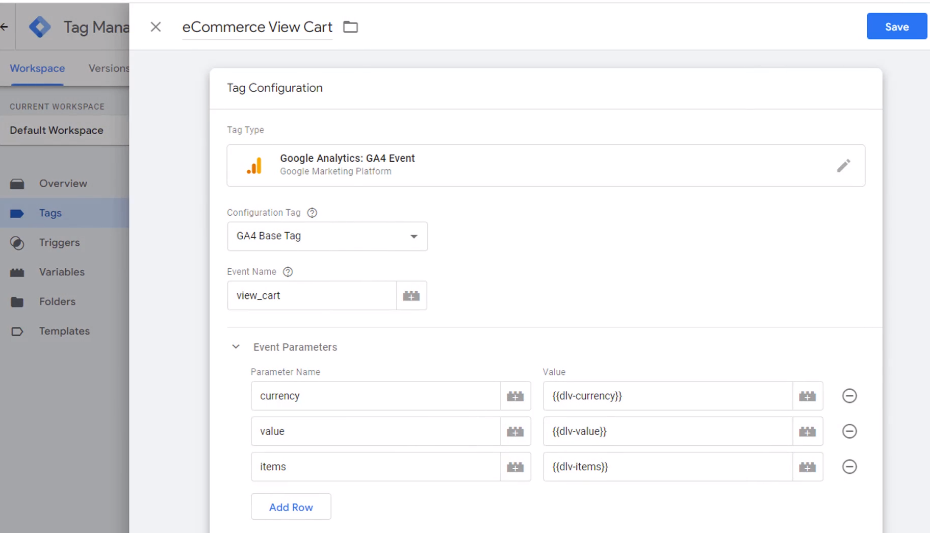 eCommerce-view-cart-tag-configuration